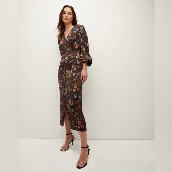 Veronica Beard Terina Floral Print Long Sleeve Silk Blend Maxi Dress Size 2 - Picture 2 of 7